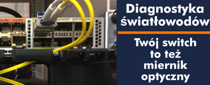 Diagnostyka światłowodów — porty SFP switcha z wpiętymi wkładkami